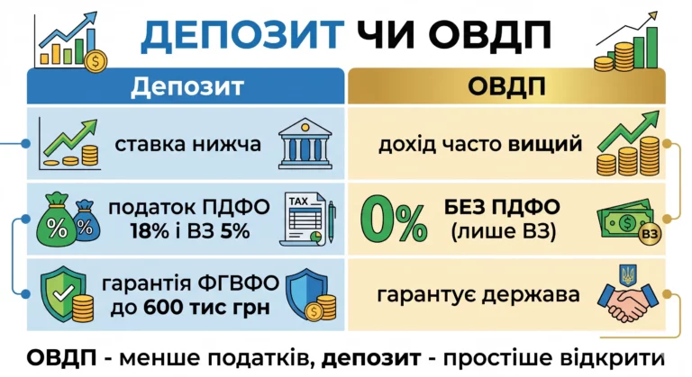 Депозит чи ОВДП: що вигідніше для заощаджень у 2026 році - інфографіка