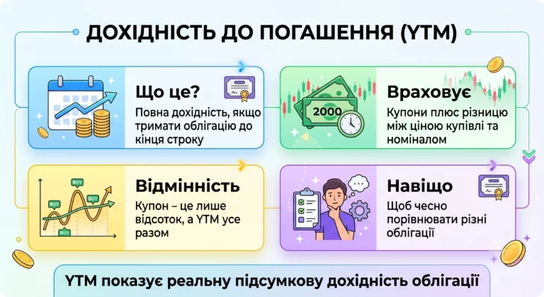 Що таке дохідність до погашення облігації (YTM): просте пояснення з прикладом - інфографіка