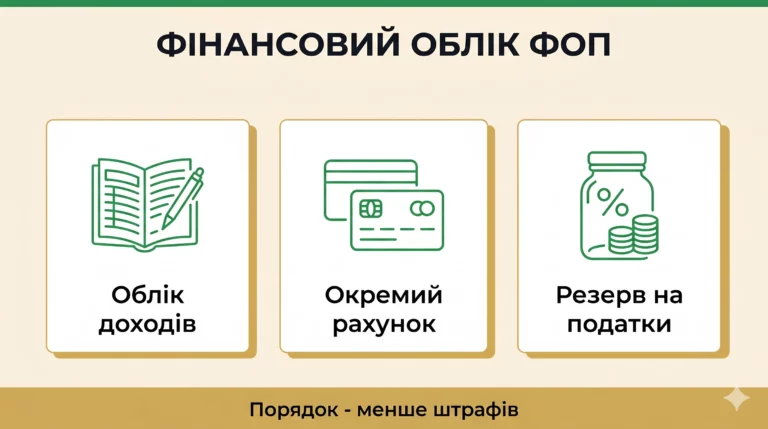 Як вести фінансовий облік ФОП: книга обліку, банк і готівка простими словами - інфографіка