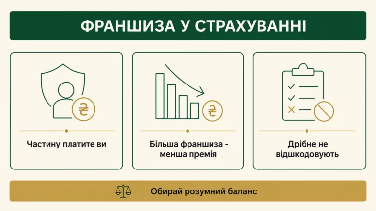 Що таке франшиза у страхуванні: види, вплив на премію і виплату - інфографіка