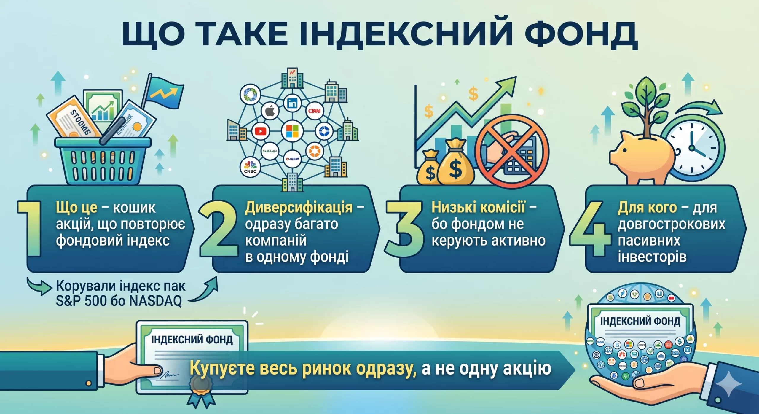 Що таке індексний фонд простими словами: як працює та чим відрізняється від ETF - інфографіка
