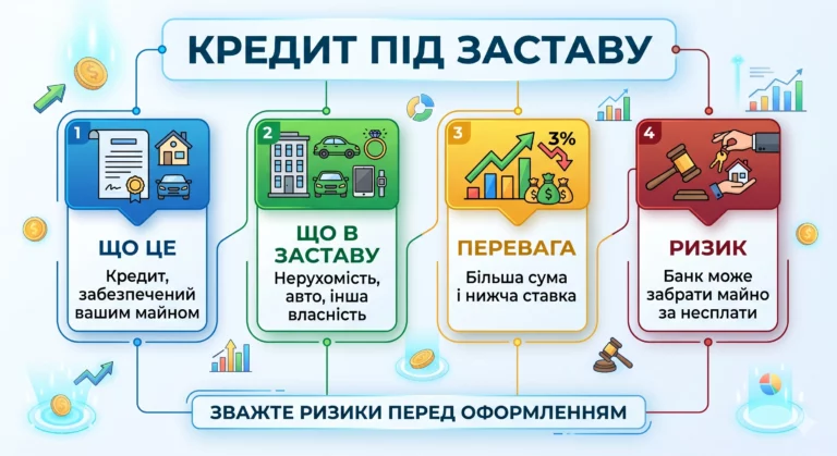 Кредит під заставу: умови, оцінка майна і ризики у 2026 - інфографіка