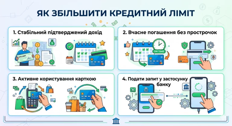 Як збільшити кредитний ліміт на картці: що впливає та як діяти - інфографіка