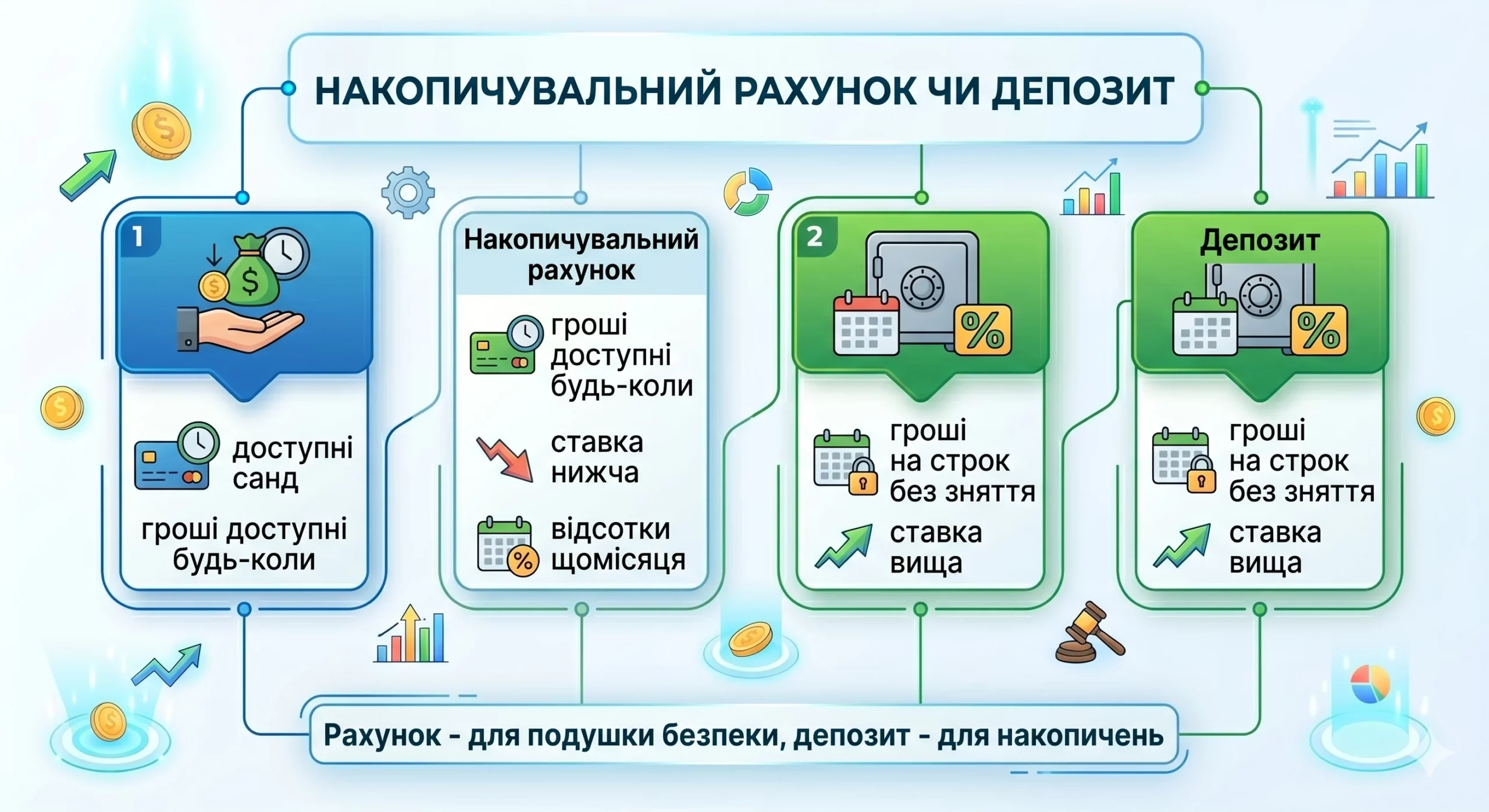 Накопичувальний рахунок чи депозит: чим відрізняються - інфографіка