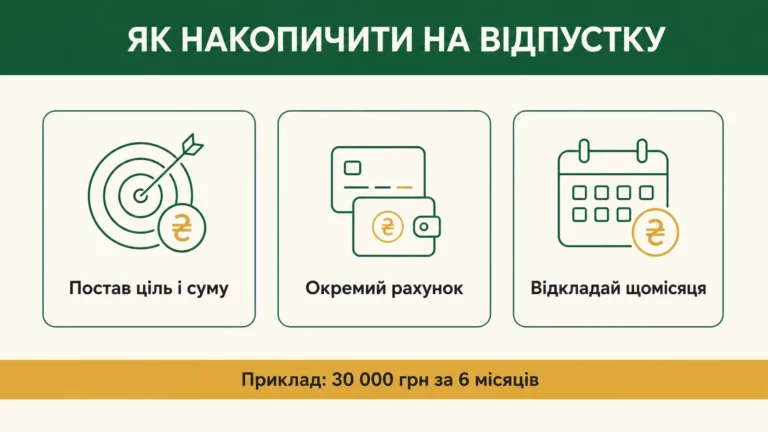 Як накопичити на відпустку: простий план - інфографіка