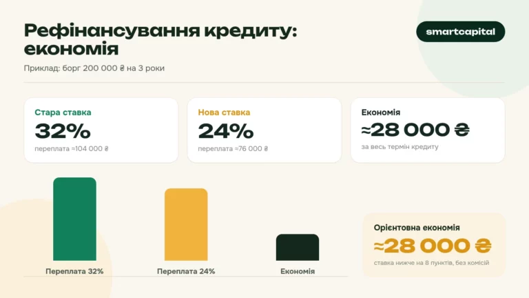 Рефінансування кредиту: економія. Приклад: борг 200 000 ₴ на 3 роки