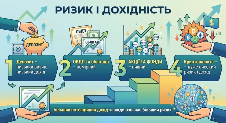 Як повʼязані ризик і дохідність інвестицій - інфографіка