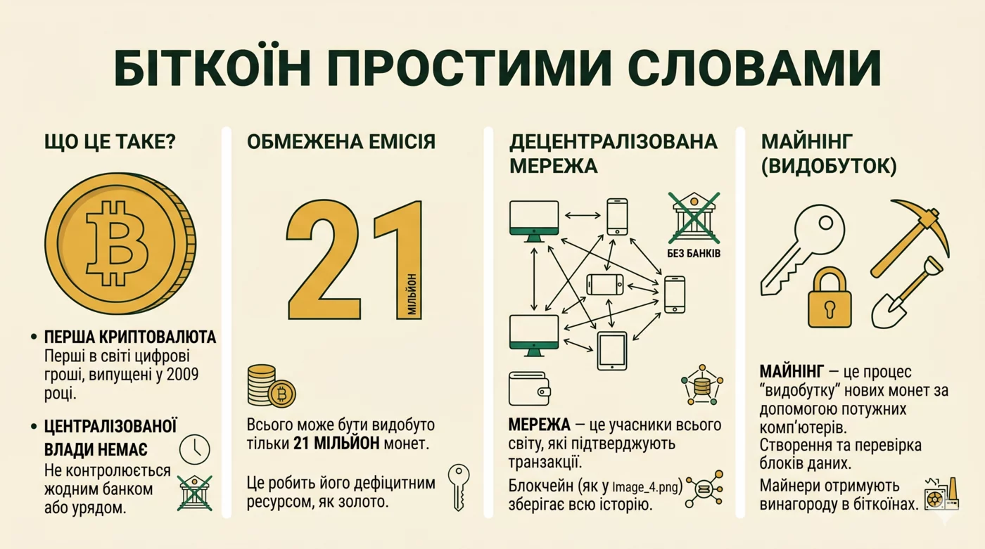 Биткоин простыми словами: ограниченная эмиссия 21 миллион монет, майнинг, децентрализованная сеть