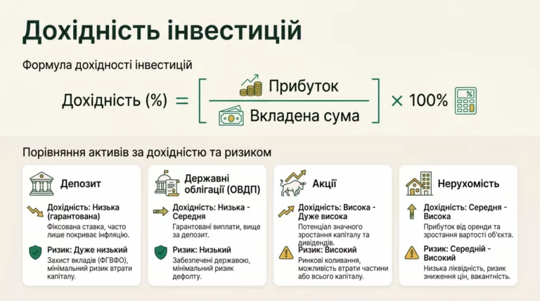 Дохідність інвестицій: формула розрахунку та порівняння активів за дохідністю і ризиком