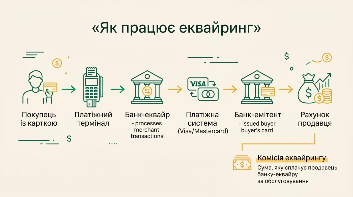 Как работает эквайринг: цепочка оплаты картой от покупателя до счета продавца