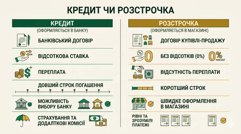 Кредит чи розстрочка: порівняння умов, відсотків і строків