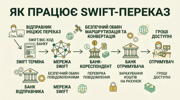 Як працює SWIFT-переказ: маршрут міжнародного платежу через мережу SWIFT і банки-кореспонденти