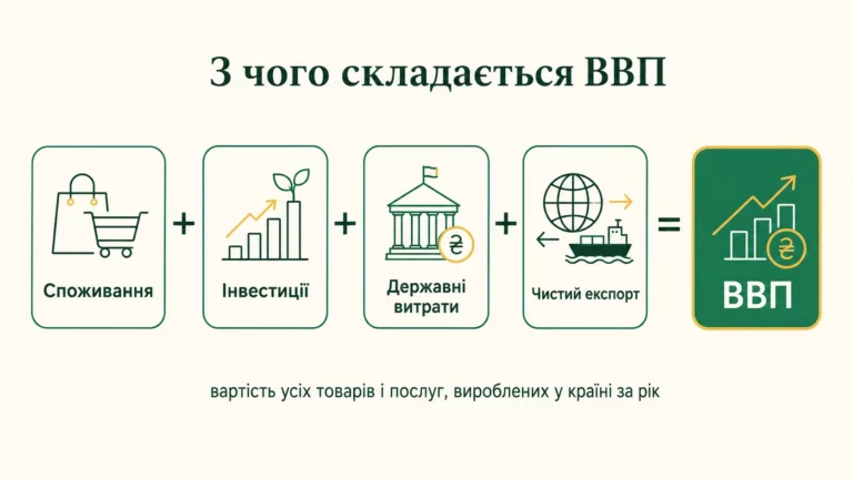 З чого складається ВВП: споживання плюс інвестиції плюс державні витрати плюс чистий експорт