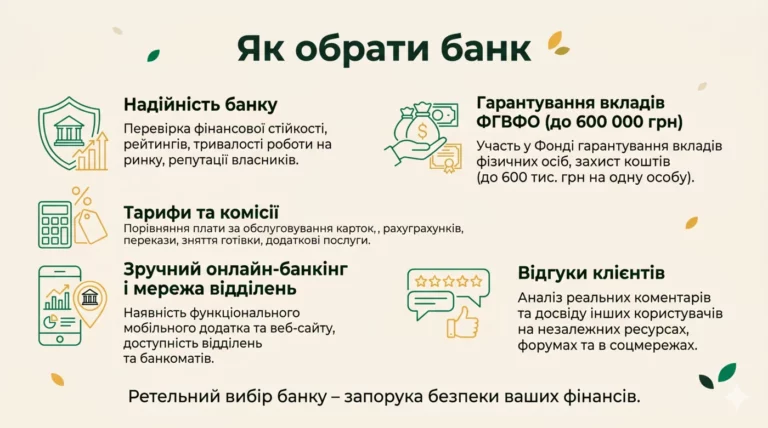 Як обрати банк: надійність, гарантування вкладів ФГВФО, тарифи, онлайн-банкінг, відгуки