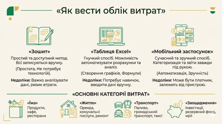 Як вести облік витрат: зошит, таблиця Excel і мобільний застосунок та категорії витрат