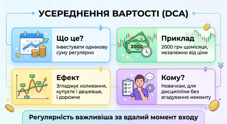 Що таке усереднення вартості (DCA) в інвестиціях: проста інструкція - інфографіка