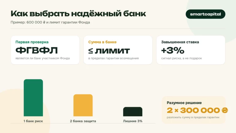 Как выбрать надёжный банк. Пример: 600 000 ₴ и лимит гарантии Фонда