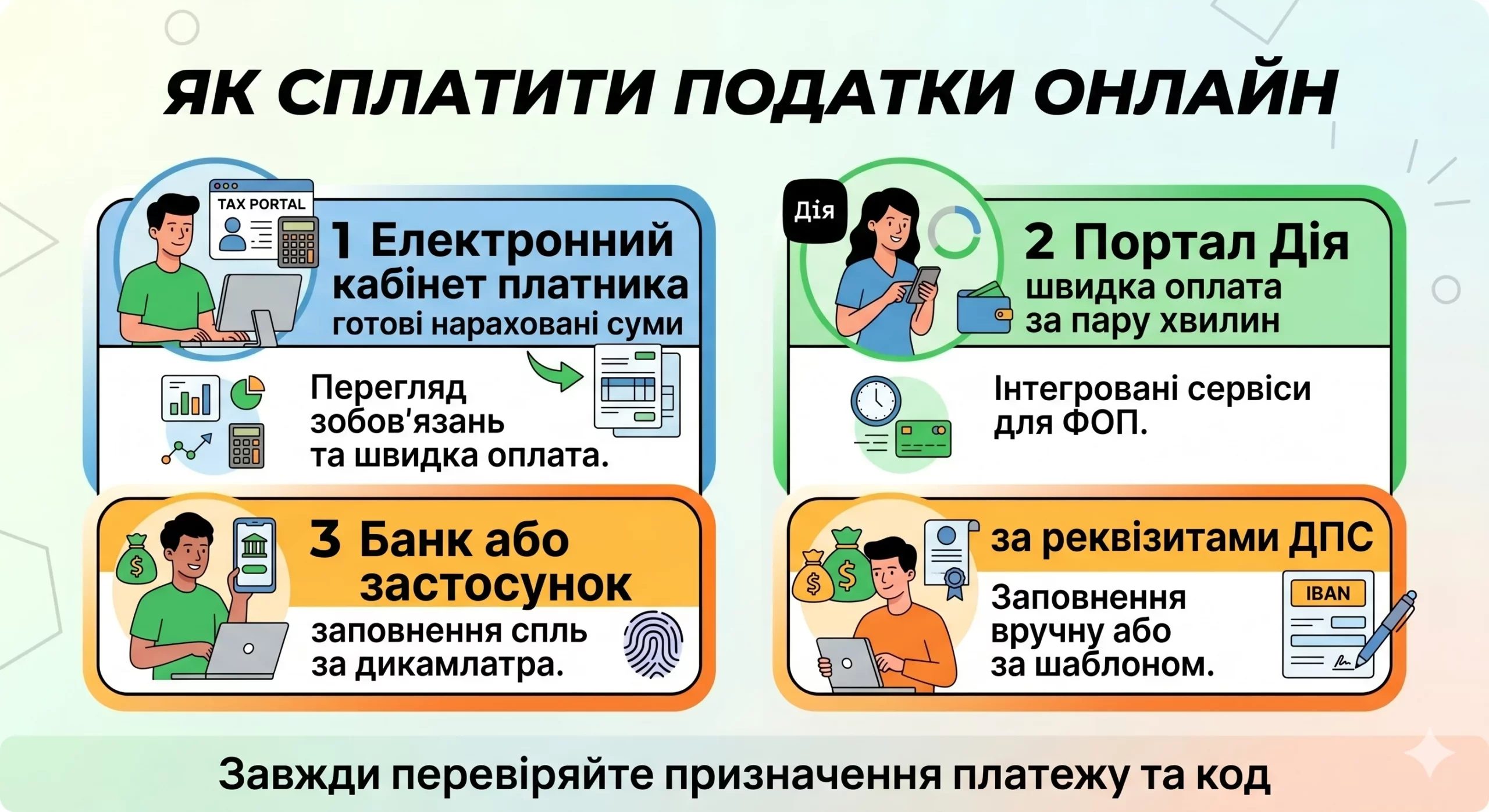 Як сплатити податки онлайн: способи і реквізити (2026) - інфографіка