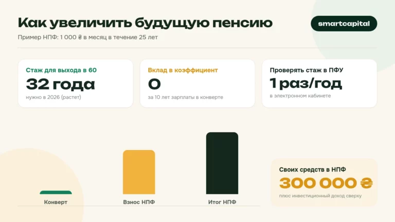 Как увеличить будущую пенсию. Пример НПФ: 1 000 ₴ в месяц в течение 25 лет