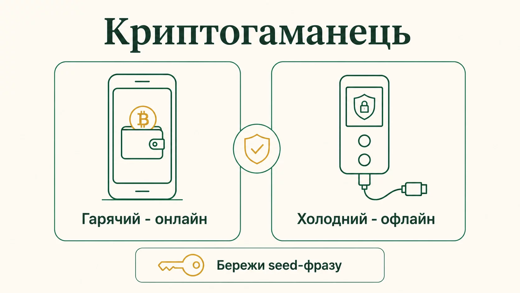 Криптогаманець: як зберігати криптовалюту (гарячі й холодні гаманці) - інфографіка