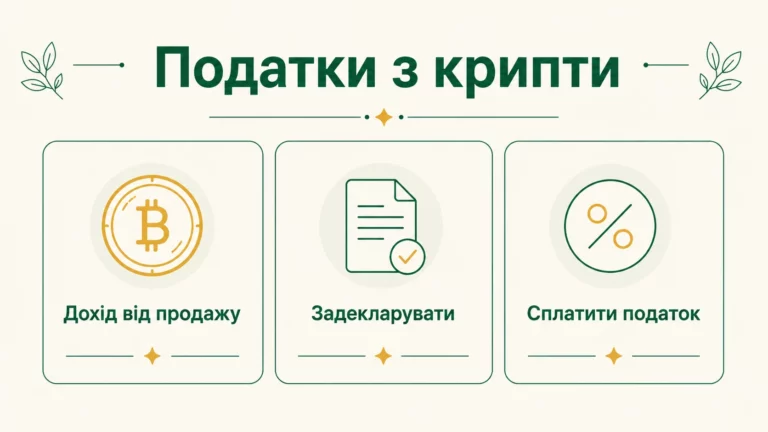 Податки з криптовалюти в Україні у 2026 році: ставки і декларування - інфографіка