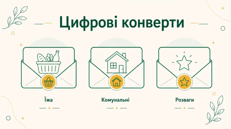 Цифрові конверти для сімейного бюджету: як метод конвертів працює в застосунку - інфографіка