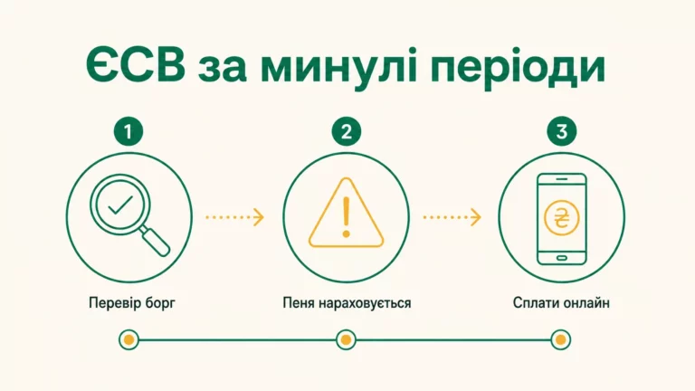 Як сплатити ЄСВ за минулі періоди: заборгованість, пеня, кабінет платника - інфографіка