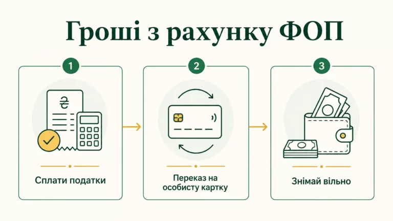 Як легально зняти гроші з рахунку ФОП у 2026 році - інфографіка