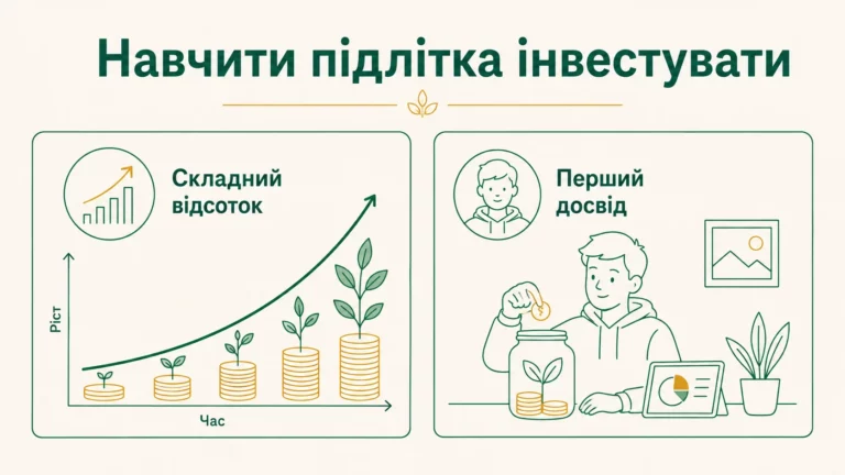 Як навчити підлітка основам інвестування: складний відсоток, симулятори та перші гроші - інфографіка